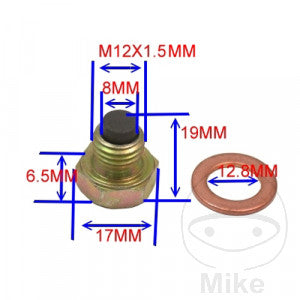 Tornillo magnético de drenaje de aceite JMP M12X1.5 mm con el anillo de sellado
