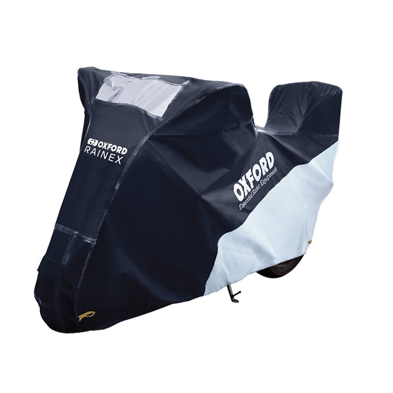 Funda de moto para exterior OXFORD Rainex - Moto / Scooter con baúl - Negro / Plata - L