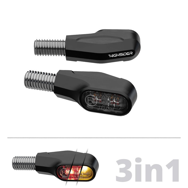 Piloto trasero/intermitente LED HIGHSIDER pro Ventura-X 3in1 - cristal ahumado - homologado E - Pareja